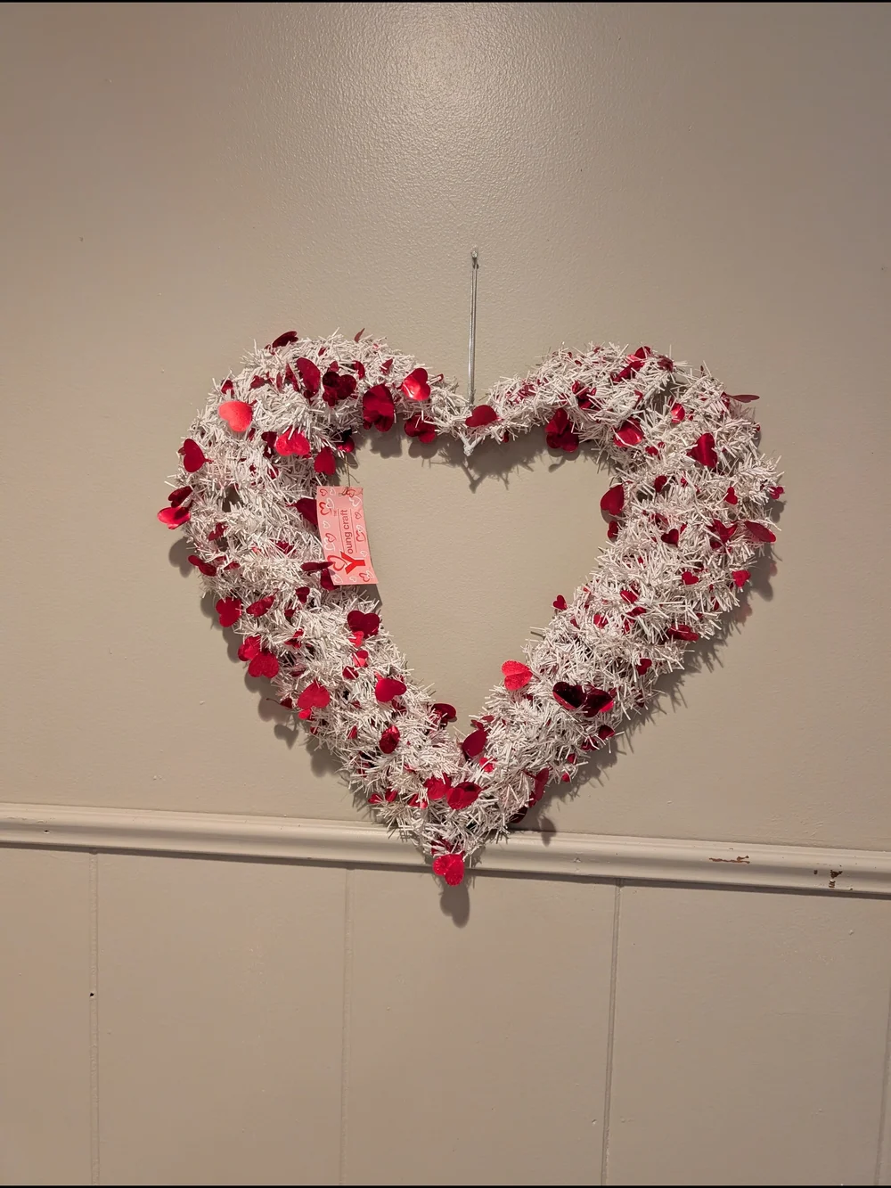 White and Red Heart Holiday Wreath - Home Holiday